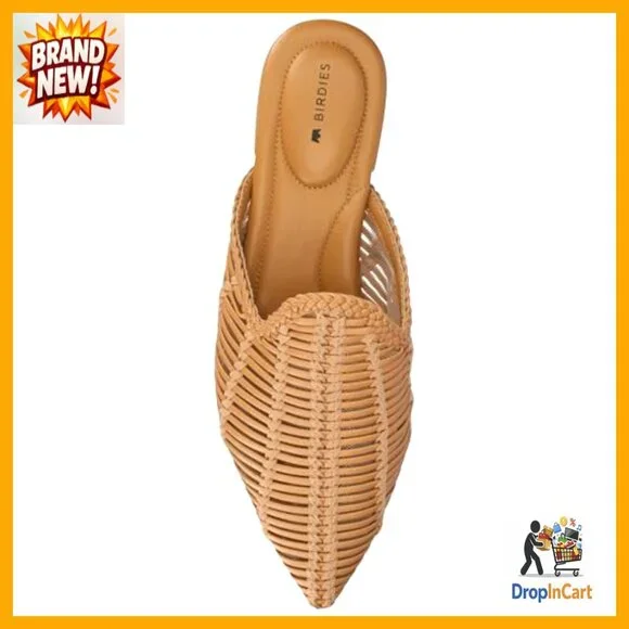 Pointed Toe Mule Slip-On Loafers Woven Faux Leather Elegant Chic Comfortable